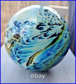 1 7/8 Josh Simpson Cloud Inhabited Planet Art Glass Marble Unsigned Paperweight