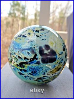 1 7/8 Josh Simpson Cloud Inhabited Planet Art Glass Marble Unsigned Paperweight