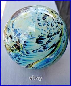 1 7/8 Josh Simpson Cloud Inhabited Planet Art Glass Marble Unsigned Paperweight