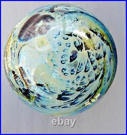 1 7/8 Josh Simpson Cloud Inhabited Planet Art Glass Marble Unsigned Paperweight