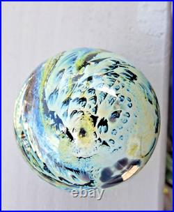 1 7/8 Josh Simpson Cloud Inhabited Planet Art Glass Marble Unsigned Paperweight