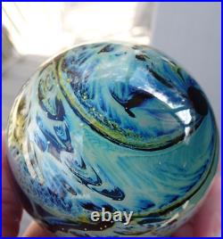 1 7/8 Josh Simpson Cloud Inhabited Planet Art Glass Marble Unsigned Paperweight