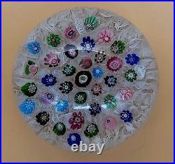 1840s Clichy Concentric Millefiori WithMoss & Rose Canes 3 1/4 Glass Paperweight