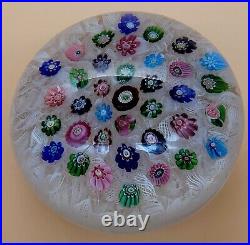 1840s Clichy Concentric Millefiori WithMoss & Rose Canes 3 1/4 Glass Paperweight