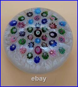 1840s Clichy Concentric Millefiori WithMoss & Rose Canes 3 1/4 Glass Paperweight