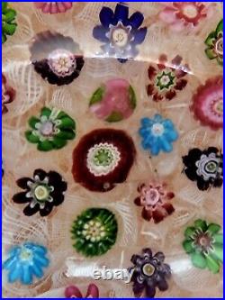 1840s Clichy Concentric Millefiori WithMoss & Rose Canes 3 1/4 Glass Paperweight