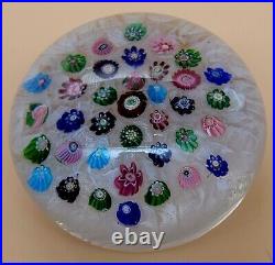 1840s Clichy Concentric Millefiori WithMoss & Rose Canes 3 1/4 Glass Paperweight