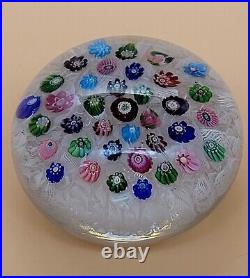 1840s Clichy Concentric Millefiori WithMoss & Rose Canes 3 1/4 Glass Paperweight