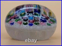 1840s Clichy Concentric Millefiori WithMoss & Rose Canes 3 1/4 Glass Paperweight