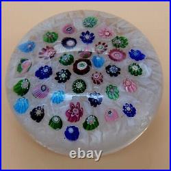 1840s Clichy Concentric Millefiori WithMoss & Rose Canes 3 1/4 Glass Paperweight