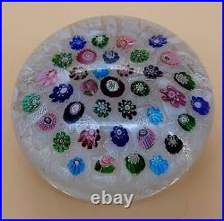 1840s Clichy Concentric Millefiori WithMoss & Rose Canes 3 1/4 Glass Paperweight