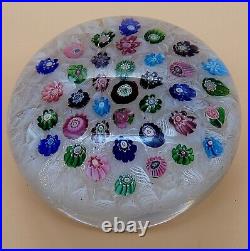 1840s Clichy Concentric Millefiori WithMoss & Rose Canes 3 1/4 Glass Paperweight