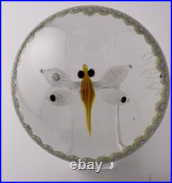 1970 Perthshire Yellow Dragonfly WithWhite Latticinio Wings Signed Paperweight