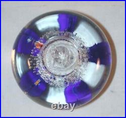 1970s Henry Davis Blown Art Glass Paperweight Cobalt Blue & Orange Flower