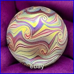 1977 Orient & Flume Iridescent Swirls Glass Paperweight Art Nouveau Style Signed