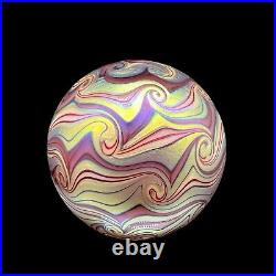 1977 Orient & Flume Iridescent Swirls Glass Paperweight Art Nouveau Style Signed