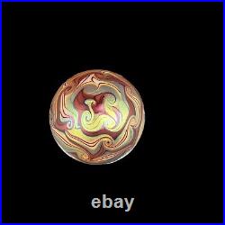 1977 Orient & Flume Iridescent Swirls Glass Paperweight Art Nouveau Style Signed