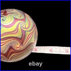 1977 Orient & Flume Iridescent Swirls Glass Paperweight Art Nouveau Style Signed