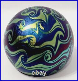 1978 ORIENT & FLUME IRIDESCENT PAPERWEIGHT Blue Aqua Purple Color Changing GLASS
