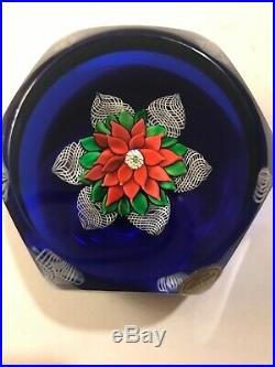 1980 Saint Louis Faceted Ltd ed Poinsettia Red Flower Paperweight SL1980