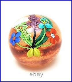 1984 Orient & Flume Lampworked Glass Floral Bouquet Paperweight Signed w Label