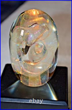 1986 Robert W. Stephan Large Iridescent Art Glass Paperweight 4.75