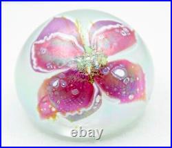 1987 Glasshouse Flower Iridescent Art Glass Globe Paperweight