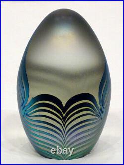 1987 Vintage ROBERT EICKHOLT Studio Art Glass PULLED FEATHER Egg Paperweight
