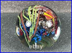 1991 Richard Satava 3 Coral Reef Fish Aquarium Glass Paperweight Vintage Signed