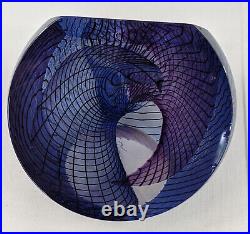 1993 Philabaum Iridescent Art Glass Paperweight Abstract Cutaway Purple Round