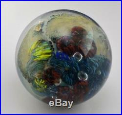 1995 Josh Simpson Inhabited Planet with Spaceship Glass Marble Paperweight Signed
