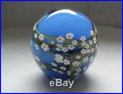 1998 Peter Raos New Zealand Night Jasmine Blue Green White Floral Paperweight