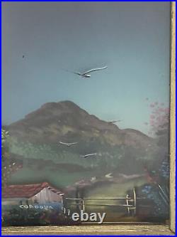 1999 Layered Art Glass Trio Signed. Mountains Waterfall Framed4.5x6.5 STUNNING