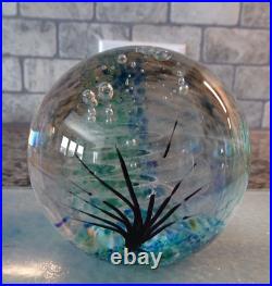 1999 Signed Johnathan Winfisky Round Seascape Art Glass Paperweight