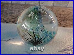 1999 Signed Johnathan Winfisky Round Seascape Art Glass Paperweight