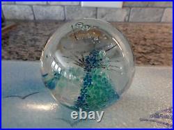 1999 Signed Johnathan Winfisky Round Seascape Art Glass Paperweight