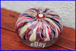 19th Century Art Glass Crown Paper weight 4 color Ribbon Blue Yellow, Red, White