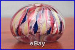 19th Century Art Glass Crown Paper weight 4 color Ribbon Blue Yellow, Red, White