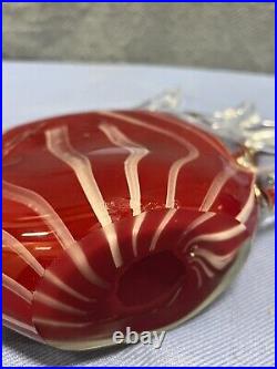 2 Art Glass Fish Paperweights Blue & White Stripe & Red & White Stripes 10 Inch