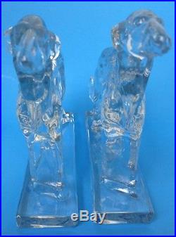 2 Martinsville Glass Dog Bookends Borzoi Russian Wolfhound Paperweight Art Deco