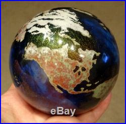 2002 STUNNING! LUNDBERG STUDIOS Art Glass EARTH GLOBE 3.75 Magnum Paperweight
