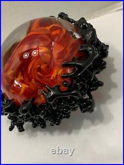 2007 Signed Mortara Crystal Art Paperweight Molton Fractured Heart 6 Red Gold