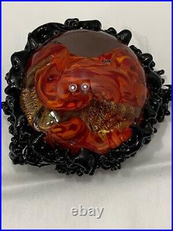 2007 Signed Mortara Crystal Art Paperweight Molton Fractured Heart 6 Red Gold