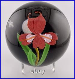 2022 MAYAUEL WARD Red Iris WithFull Moon/Stars on Iridescent Base Paperweight 3.2