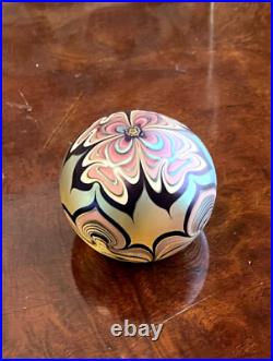 277 M Art Glass 3 ORIENT & FLUME Signed 1978 Flame Flower Gold Blue Paperweight