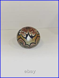 277 M Art Glass 3 ORIENT & FLUME Signed 1978 Flame Flower Gold Blue Paperweight