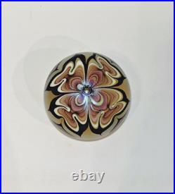 277 M Art Glass 3 ORIENT & FLUME Signed 1978 Flame Flower Gold Blue Paperweight