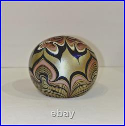 277 M Art Glass 3 ORIENT & FLUME Signed 1978 Flame Flower Gold Blue Paperweight