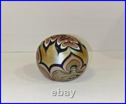 277 M Art Glass 3 ORIENT & FLUME Signed 1978 Flame Flower Gold Blue Paperweight