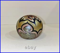 277 M Art Glass 3 ORIENT & FLUME Signed 1978 Flame Flower Gold Blue Paperweight